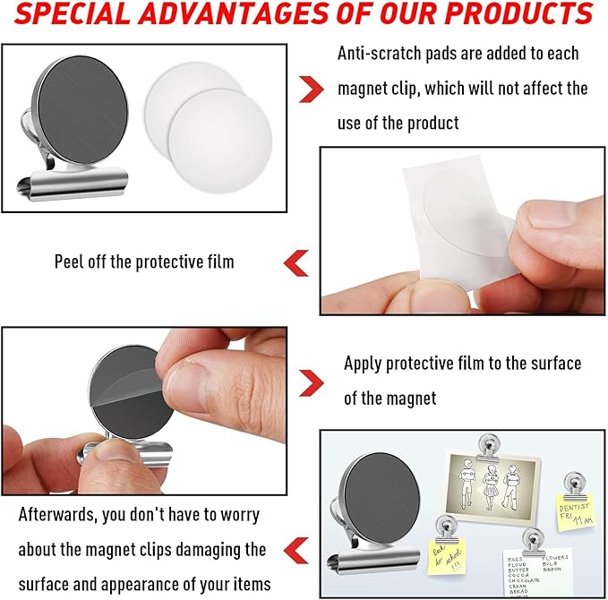 FINDMAG 48 Pack Magnetic Clips for Photo and Picture Display, Strong Scratch-Free Fridge Magnets, Heavy Duty Metal Clips for Picture Hanging, Kitchen, Office, Whiteboard, Silver.