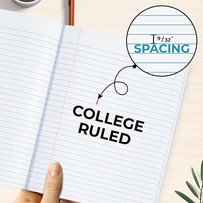 College Ruled Composition Notebooks 5 Pack, 200 Pages (100 Sheets), 9-3/4" x 7-1/2", White & Black Marble Composition Book, Hard Cover, Sturdy Sewn Binding, School, College & Office Supplies