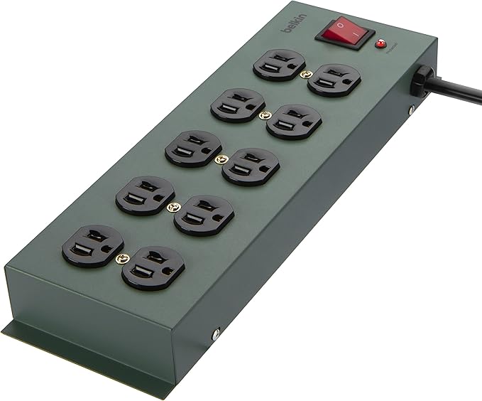 Belkin Power Strip Surge Protector - 10 AC Multiple Outlets, 15 ft Long Heavy-Duty Metal Extension Cord with Wall Mount Holes for Home, Office, Travel, Computer Desktop, Laptop & Phone Charging - 5PK