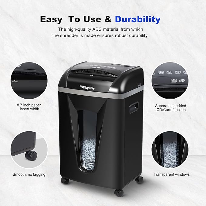 15-Sheet Paper Shredder with 58dB Quiet Operation, P4 Cross-Cut Security for Home Office, 15-Minute Run Time & 5.8-Gallon Bin – Shreds Credit Cards & CDs