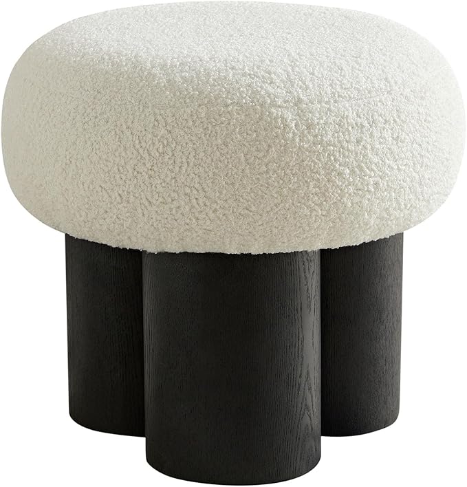 MEETAKING Small Round Foot Stool, Teddy Fabric Footrest Ottoman Stool with Non-Skid Legs, Modern Footstools Step for Couch, Desk, Office, Living Room (White)