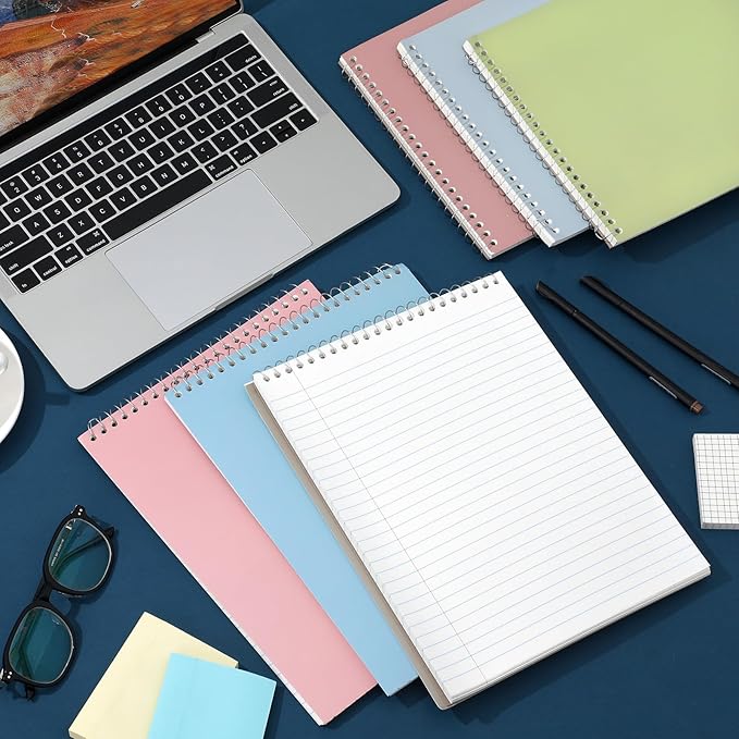 6 Pack 8.5 x 11'' Top Bound Office Steno Book Wide Ruled Double Sided Spiral Notebooks Reliable White Paper 70 Sheets/Pad Pastel Colors Covers for Writing School Notes(Earthy Color)