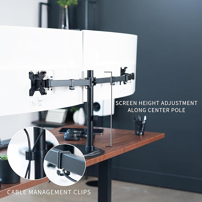 VIVO Dual Ultrawide Monitor Mount, Free-Standing Desk Stand for 2 Screens up to 38 Inches, Heavy-Duty Adjustable Arms, Max VESA 100x100mm, Black, STAND-V038F