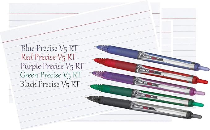 Precise V5 RT Retractable Rolling Ball Pens, Extra Fine Point (.5mm), Green Ink, 6-pk; Premium Comfort Grip, Bundle with Plastic Reusable Pouch