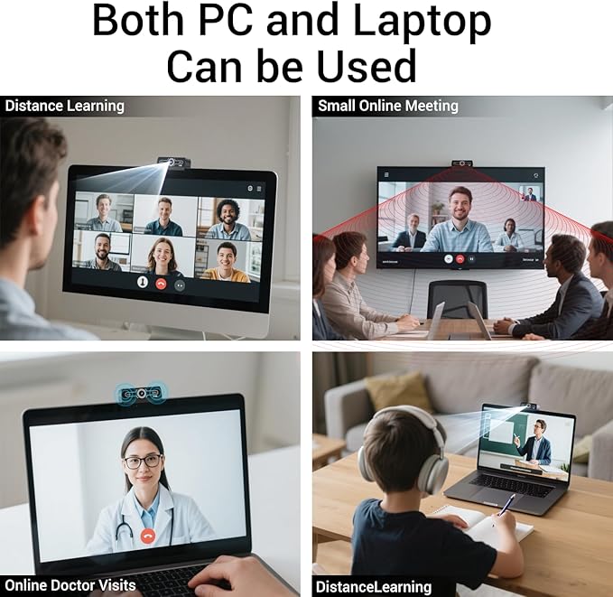 2K Webcam,Webcams for PC, AutofocusNoise Cancellation,Plug & Play USB Web cam for Laptop, Desktop, PC, Mac, Zoom, Skype, Streaming