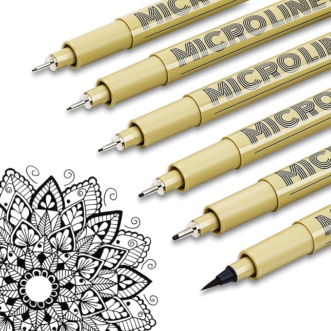 KERIFI Fineliner Ink Pens, Black Micro Fine Point Drawing Pens Waterproof Archival Ink Multiliner Pens for Artist Illustration, Sketching, Technical Drawing, Zentangle, Scrapbooking (6 Assorted Nib)