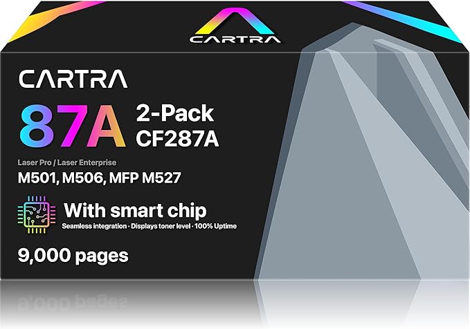 CARTRA 87A Toner Cartridge Black CF287A 2-Pack with Smart Chip, Compatible Replacement for 87A Black Toner Cartridge for HP Printer Models M506, MFP M527, and Flow MFP M527 Series, Office Supplies Use