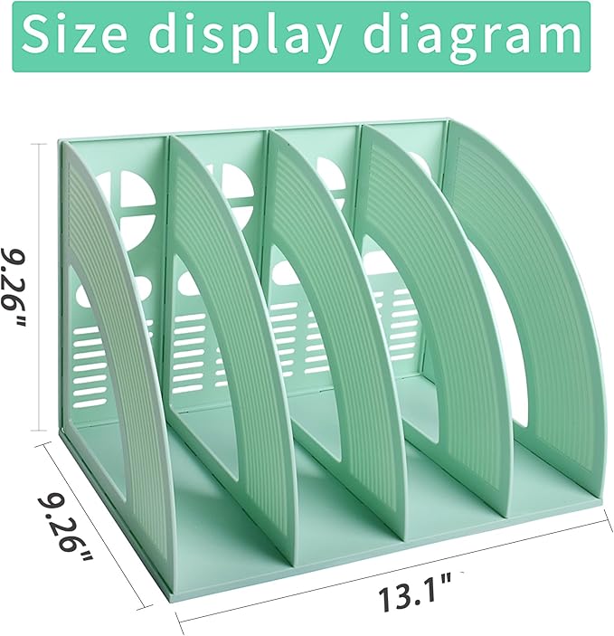 SAYEEC Magazine File Holder Folder Storage Desktop 4 Compartment Standing Hollow Green Files Bookshelf Organizer Box Office Racks Displays Holds Notebooks Documents for School Working Students