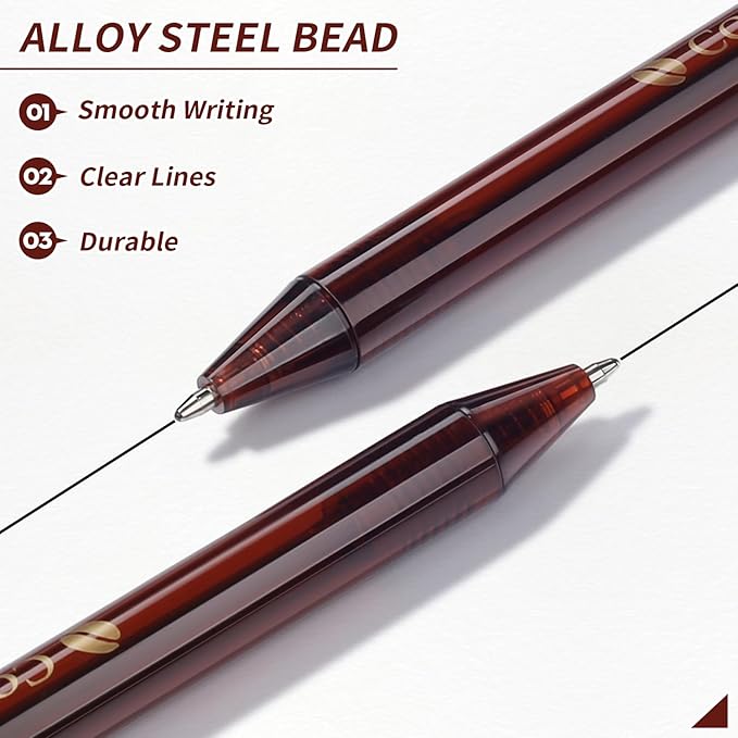 Pens Bulk, Coffee 60Pack Ballpoint Pens for Smooth Writing No Smear, Black Ink Medium Point 1.0mm, Retractable Click Server Pens, School Office Supplies (Black ink)