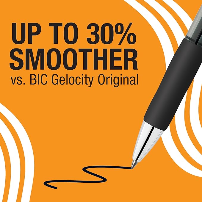 BIC Gelocity Pro Retractable Gel Pen with 0.7 mm Medium Point, 12-Count in Black Ink for Smooth Writing