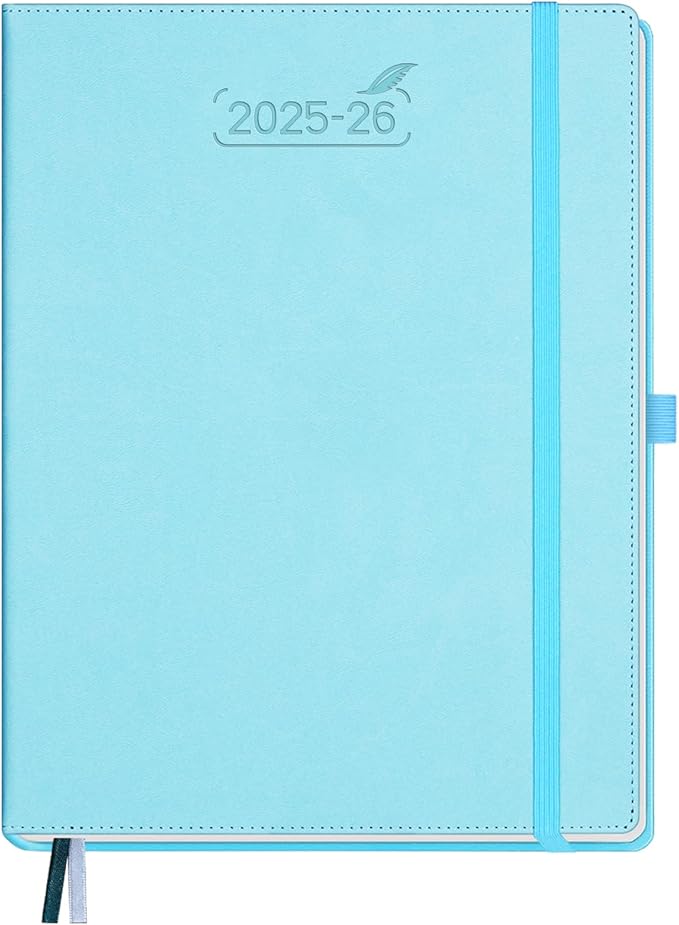 BEZEND Planner 2025-2026 Weekly and Monthly, 8.5" x 11" Academic Calendar (Jul 25-Dec 26) Vertical Daily Appointment with Hourly Timeslot & Monthly Tab, PU Leather Hardcover - Sky Blue