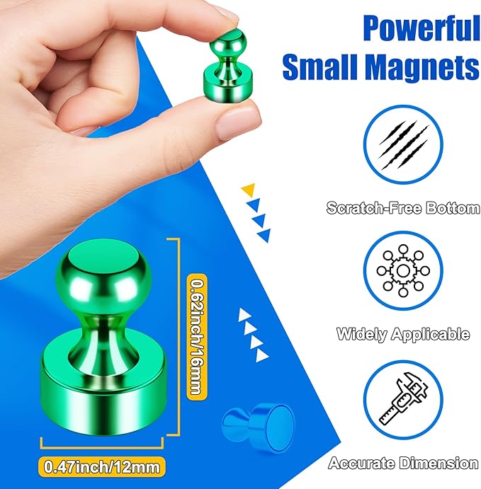 Whiteboard Magnets, Green Metal Strong Fridge Magnets, Magnetic Push Pins for Refrigerator, Magnetic Clips Heavy Duty for Office, Classroom, Fridge Accessories, Desk Accessories, 56PCS