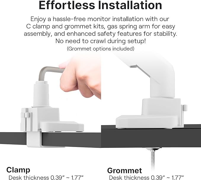 Pixio PS2S White Ultrawide Heavy-Duty Premium Single Monitor Arm Stand Desk Mount - Fits up to 49 inches Monitors, Weights up to 39lbs Flat / 31lbs Curved, Compatible with VESA 75x75 100x100mm