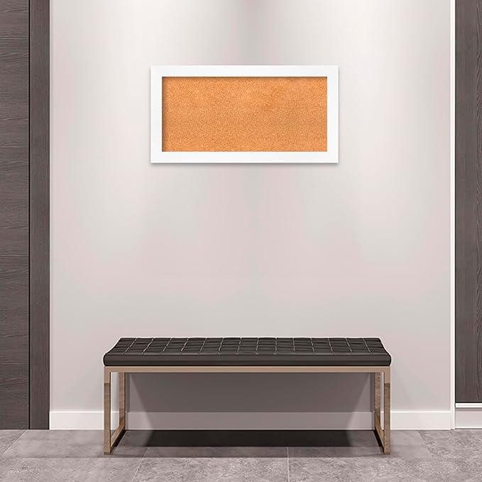 Amanti Art Natural Cork Board for Wall, 17x33 Vision Board with White Frame, Medium Corkboard Office Decor for Home Organization, Modern Corkboard Pinboard to Display Items for Home Organization in