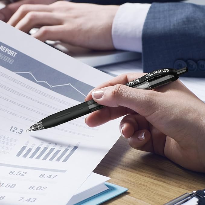 EYEYE G-103 Retractable Gel Pens Black 50 Pack, 0.5mm Extra Fine Point Ink Pen Quick Dry, Ballpoint Pen Fine Point Smooth Writing Pens for for Office School Supplies