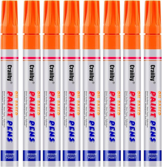 Orange Paint Markers, 8 Pack Oil-Based Waterproof Quick Dry Permanent Paint Pen Set for Rocks Painting, Wood, Fabric, Plastic, Canvas, Glass, Mugs, Metal, Tire, Stone, DIY Craft