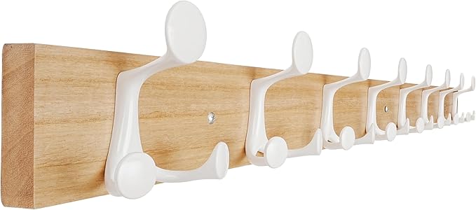 SKOLOO 43-Inch Natural Wood Coat Rack Wall Mount with 8 Triple Hooks - Ideal for Family Entrances, Classrooms, and Pet Supplies Storage - Perfect Coat Hooks for Wall