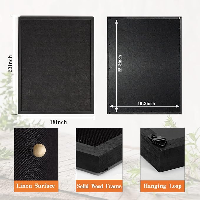2 Pack Large Bulletin Board, 23 "x17 Black Cork Boards for Walls with Frame, Pin Display Board Vision Board for Home School Office Decor