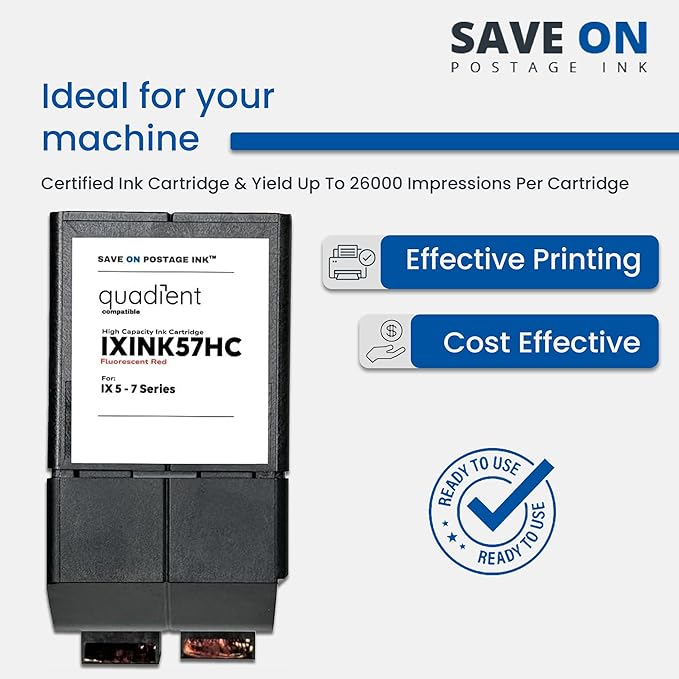 Compatible IXINK57HC Quadient Neopost Ink Cartridge (High Capacity) - Vibrant Fluorescent Red Printer Ink Cartridge for IX-5, IX-7 & IX-7 Pro Series Mailing Systems - Replacement Inkjet Printer Ink