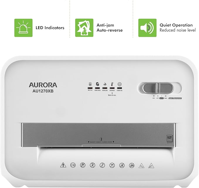 Aurora AU1270XB Professional Grade 12-Sheet Security P-4 Cross-Cut Paper and Credit Card/ 20 Minutes Continuous Run Time Shredder