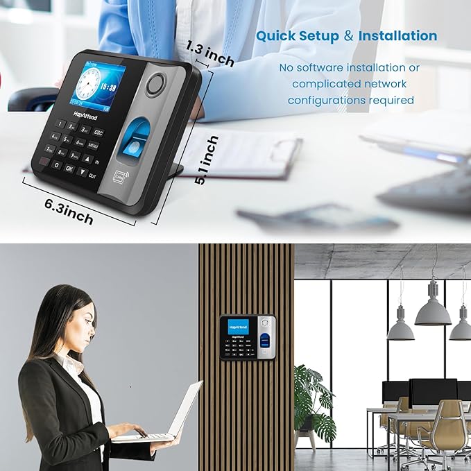 Time Clock - Fingerprint Time Clocks for Employees Small Business Automatic Calculate Hours, H1 Standalone Offline Biometric Clock in Machine for Employees with 5 RFID Cards (0 Monthly Fees)
