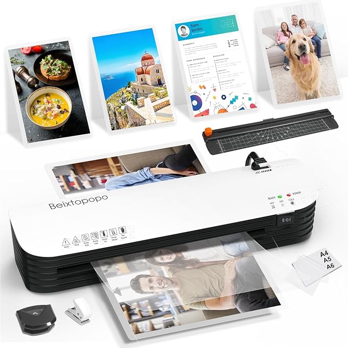 Laminator Machine, 9 Inch Thermal Laminater, Beixtopopo A4/A5/A6 Personal Laminator Machine with Laminating Sheets, 6 in 1 Heating Laminate Machine for Home School Office, Silent