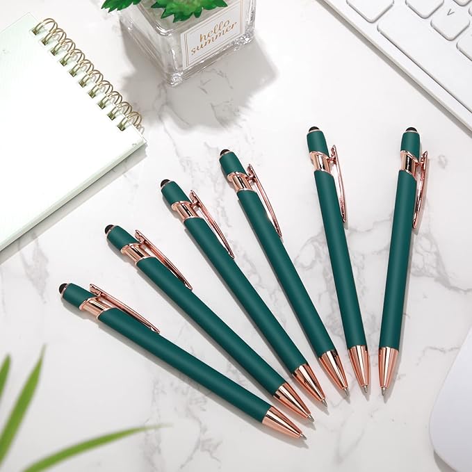 Tenare 12 Pieces 2 in 1 Stylus Metal Ballpoint Pen with Stylus Tip, 1.0 mm Black Ink Ballpoint Pen for Touch Screens(Green and Rose Gold)
