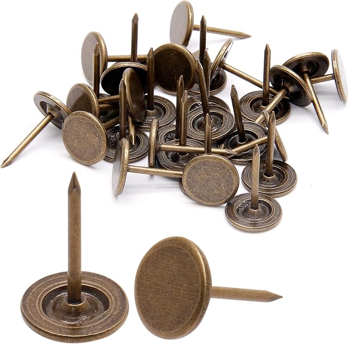 Piutouyar Bronze Flat Head Upholstery Tacks, Decorative Tack, Furniture Tacks Pins 11mm x 17mm / 0.43 Inch x 0.67 Inch, Upholstery Nails for Sofa, Door, Jewelry Box(100Pcs)