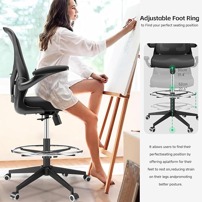 Ergonomic Office Chair with Adjustable Lumbar Support & Flip-Up Armrests - High Back Computer Desk Chair with Thickened Seat Cushion, Rolling Wheels for Home/Office Study Work (05black)