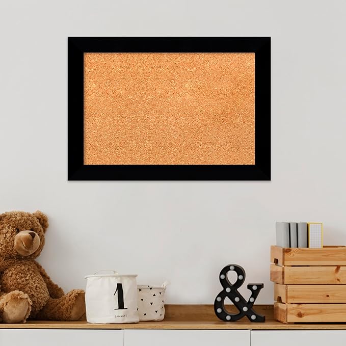 Amanti Art Natural Cork Board for Wall, 15x21 Vision Board with Black Wood Frame, Small Corkboard Office Decor for Home Organization, Modern Corkboard Pinboard to Display Items for Home Organization