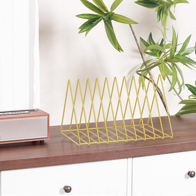 Urban Deco Triangle Desk Organizers Metal Wire Magazine Holder 10 Sections Decorative File Folder Organizer Vinyl Record Storage Office File Organizer For Desk - Gold Magazine File Holder