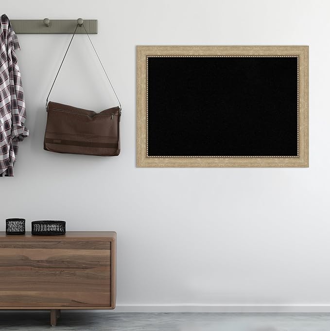 Amanti Art Black Cork Board for Wall, 29x41 Vision Board with Champagne Frame, Large Corkboard Office Decor for Home Organization, Casual Corkboard Pinboard to display items for home organization