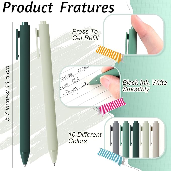 Crtiin 50 Pcs Gel Ink Pens Bulk Black Ink, Smooth Writing Cute Colorful Pens for Back to School First Day of School Teacher Student Server Office Supplies Staff Party Favor Gifts (Green Series)