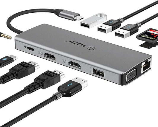 TOTU 13-in-1 USB-C Hub with Ethernet, 4K HDMI, VGA, PD, SD/TF Cards Reader, Mic/Audio Docking Station for MacBook Pro Air XPS and Other USB-C Laptops