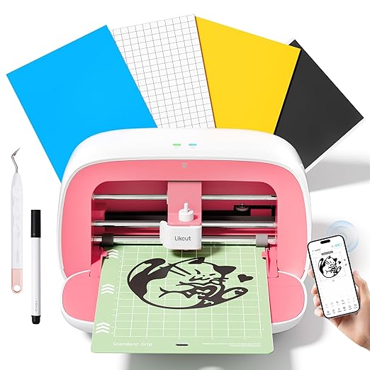 S501 Vinyl Cutter Machine with Built-in Storage, Die Cutting Machine of Multi Material Vinyl, HTV, Cardstock, Paper, Includes Cutting Mat, Black Pen, Weeding Tool, Pink
