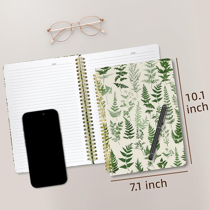 Cute Spiral Notebook journal B5 Aesthetic Pretty Design for Women Girls Kawaii with Pocket, 10 x 7.2 inch, Lined, Green Plants