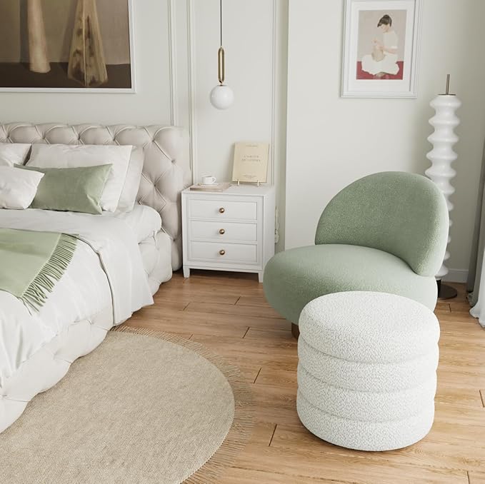 Storage Ottoman, Round Ottoman with Storage, Vanity Stool Foot Rest with Removable Lid, Round Boucle Upholstered for Living Room Pouf Footstool