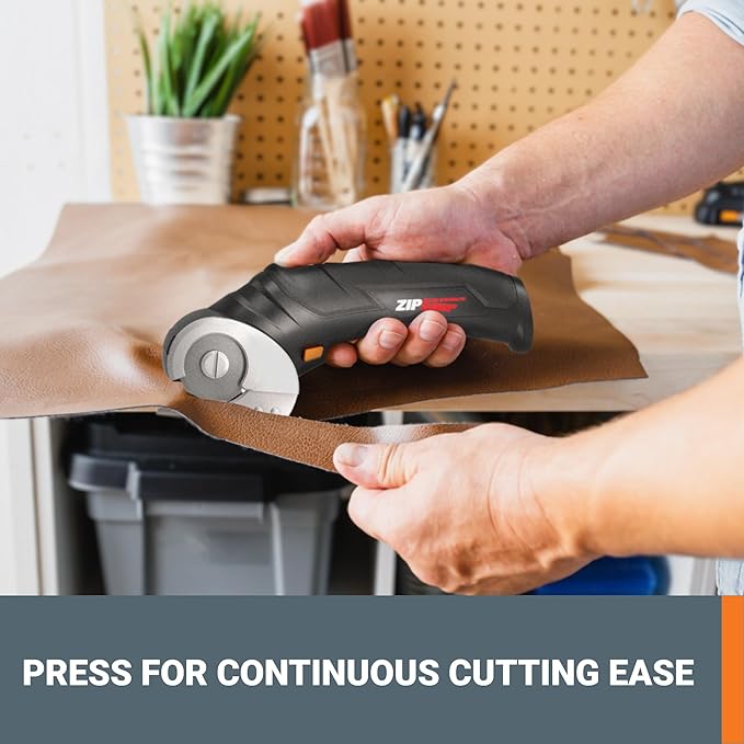 Worx Zipsnip Cordless Electric Scissors, Rechargeable Cardboard Box Cutter, 4V Powerful Fabric Scissors with 2 Safety Blades & Storage Bag WX082L.2