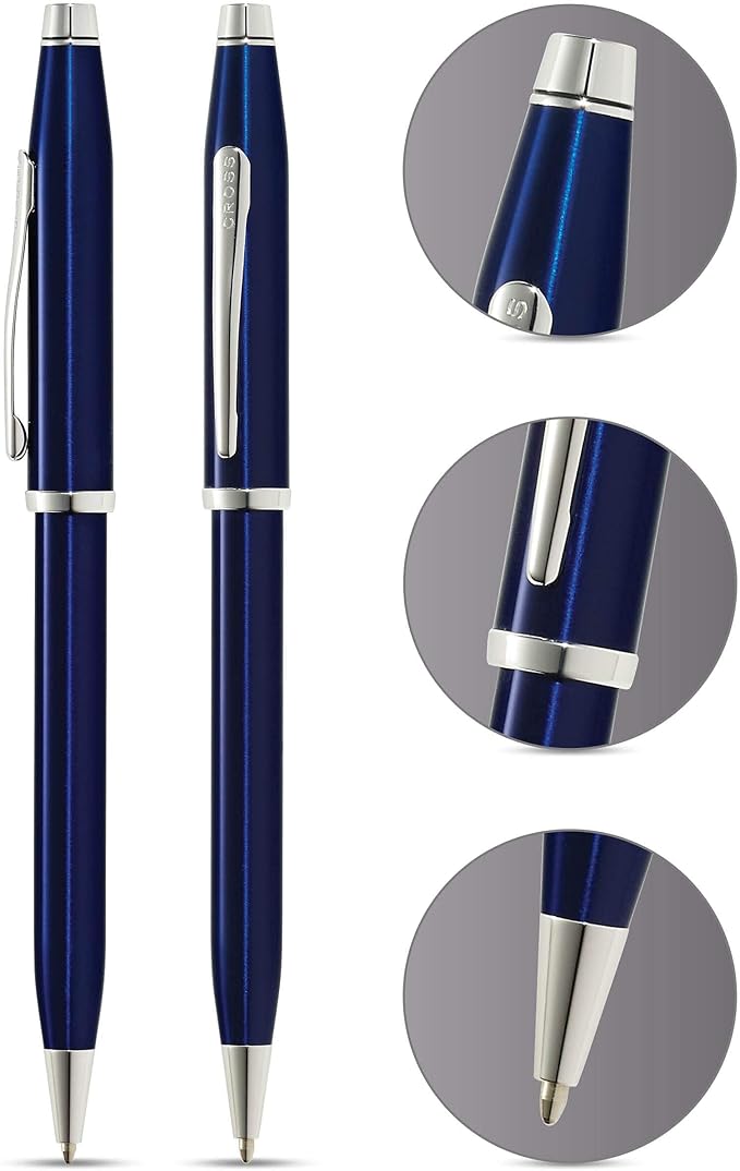 Cross Century II Refillable Ballpoint Pen Presented in a Luxury Gift Box - Medium Point, Black Ink, Translucent Blue & Chrome