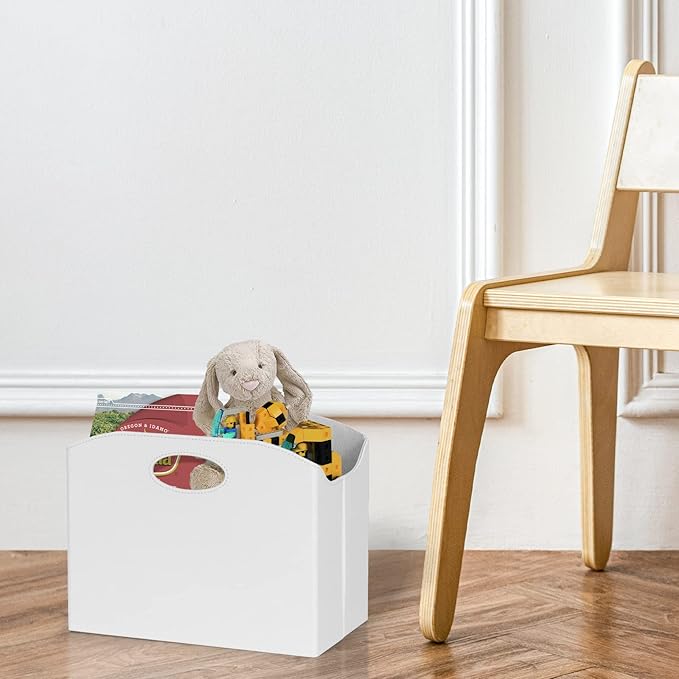 EZDeco Magazine Holder Foldable Magazine Rack Floor PU Leather File Holder Newspaper Book Storage Basket Document File Folder Organizer for Office Home (White-1)