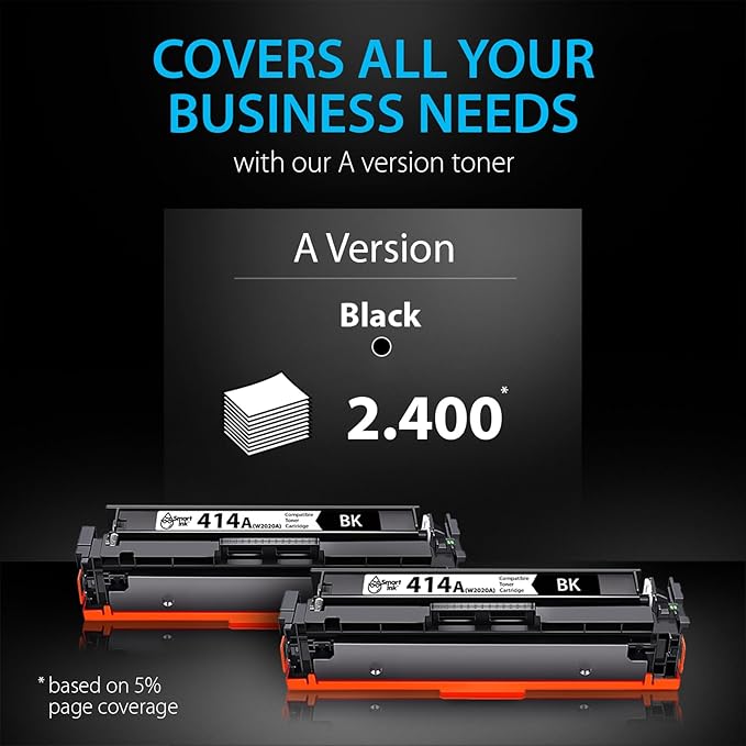 Smart Ink Compatible 414A Toner Cartridge Replacement for HP 414 A with Built-in Chip (2 Black Pack) to use with Color Laserjet Pro MFP M479fdw M479fdn M479fdw M454dw M454dn