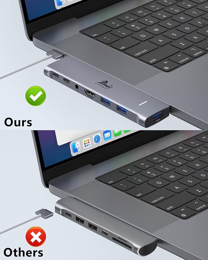 USB C Hub Adapter for MacBook Pro/Air M1M2M3 2022 2021 2020 13"15"16",Multiport MacBook Adapter MacBook Accessories with 4K HDMI,3USB3.0,Audio,100W Thunderbolt-Enabled USB-C,Support MagSafe 3 Charging