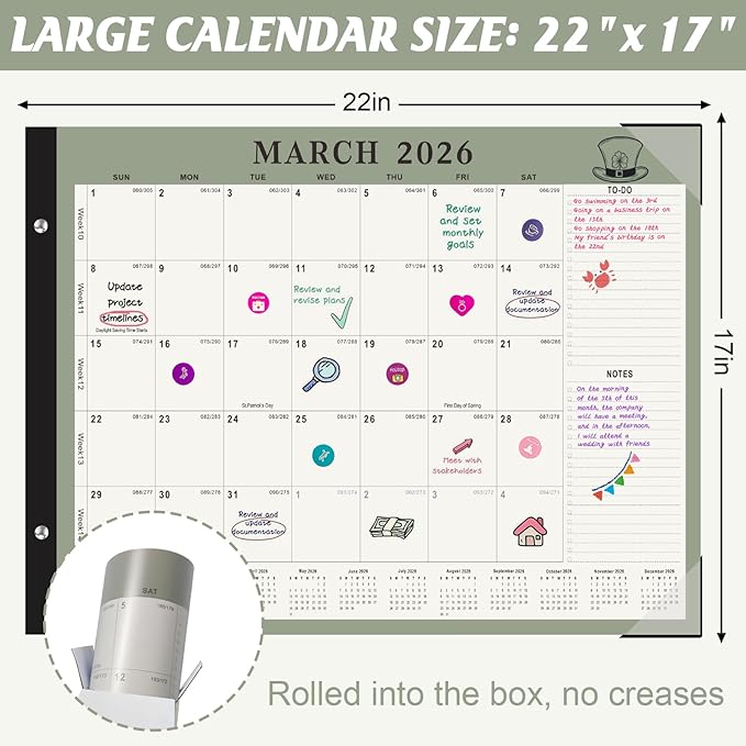Gannyfer Desk Calendar 2025-2026, Large 18 Monthly Calendar 2025 22" x 17", July 2025 - Dec 2026, Academic Desktop Pad Calendar with To-Do List and Notes, Plastic Cover, Thick Paper, for Planning and Organizing(6 Stickers)