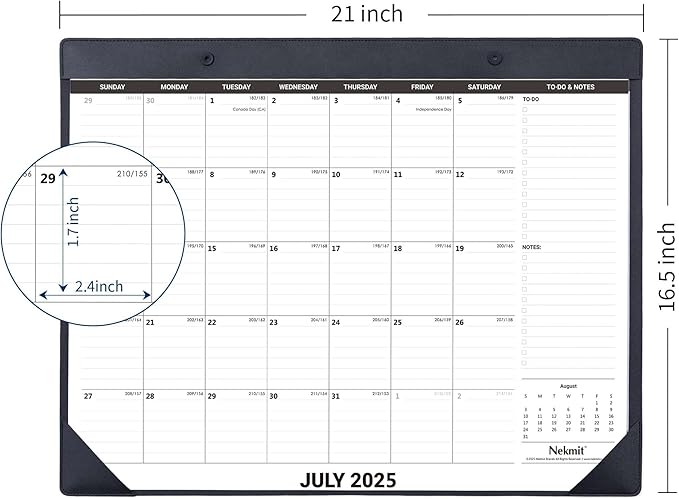 Nekmit Large Desk Calendar 2025-2026 with PU Faux Leather Desktop Mat, Runs From July 2025 - June 2026, Big Desk Pad Calendar 21 x 16 1/2 Inches for Home and Office