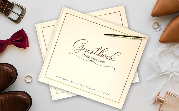 Elegant Wedding Guest Book – 100 Plain Sheets, Pen Included – Guest Book for Wedding Reception, Parties, Birthdays – Capture Special Memories – 240x210mm Keepsake Album