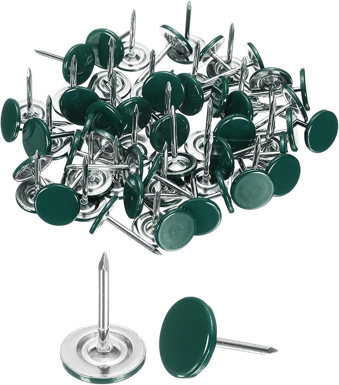 uxcell 150Pcs Upholstery Tacks, 11mmx17mm Flat Head Thumb Tack Decorative Furniture Nails Push Pins for Furniture Sofa Headboards, Green