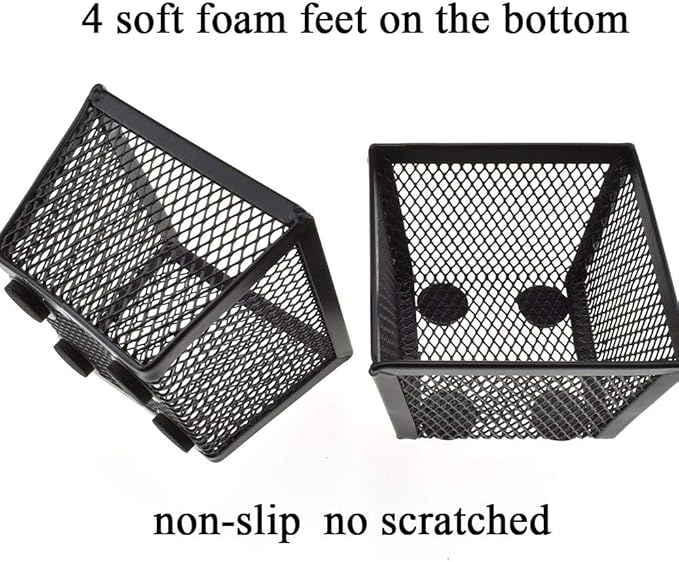 HAHIYO Stackable Paper Clip Mesh Holder cup 2.2" Height 2 Pack Black Sturdy PaperClip Holder Container for Desk Drawer Organizer Collection for Home Office School Soft Foam Feet No Sharp Edges