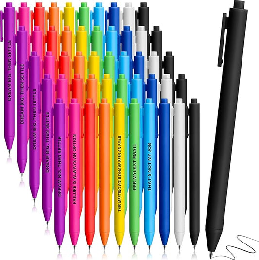 Epakh 50 Pcs Funny Pens Inspirational School Pens Bulk Positive Motivational Quotes on Ballpoint, Black Ink Pen for Adults Back to Schools Gift from Teacher(Motivational,Bright Colors)