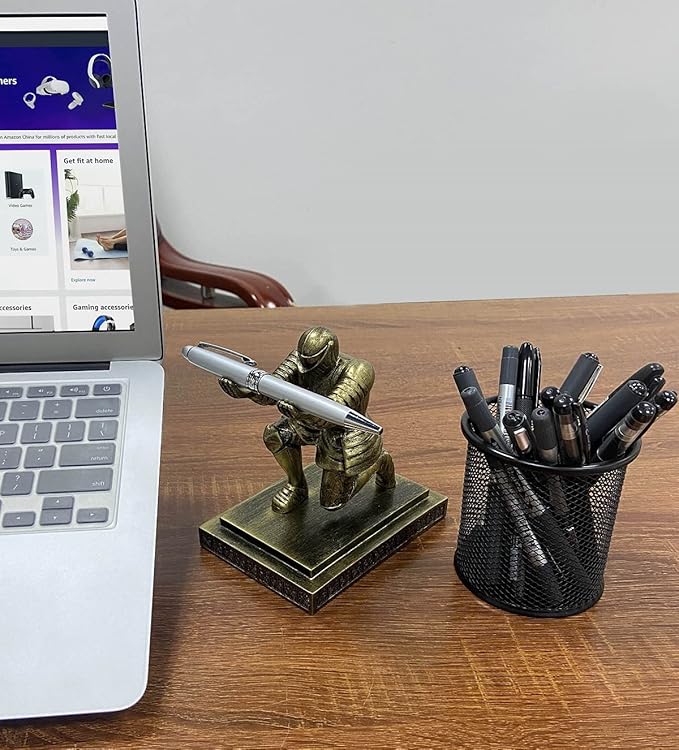Executive Knight Pen Holder with a Pen Personalized Desk Accessories Decor Home Office Cool Pen Stand Gold