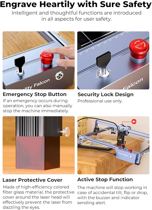 Creality 10W Laser Engraver, Falcon Pro with 3-in-1 Laser for Wood Engraving, 72W Efficient Laser Engraving Machine Fit, for Wood, Metal, Paper, Acrylic, Leather, Glass Tumbler Ring, 17" x 16"